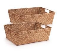 Woodluv Storage Basket Set of 2, Basket for Shelves, Hand Woven Storage Wardrobe Organiser, Hamper Baskets, Brown