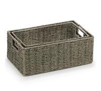 Woodluv Storage Baskets set of 2, Paper Rope Storage Boxes Bin Organiser Divider for Cupboards Drawer Closet Shelf,Wicker Woven Basket, Dark Green