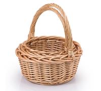 Woodluv Storage Baskets Set of 2, Round Shaped Wicker Woven Wedding, Flower Girls, Easter, Display & Gift Hamper Basket, Natural