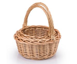 Woodluv Storage Baskets Set of 2, Round Shaped Wicker Woven Wedding, Flower Girls, Easter, Display & Gift Hamper Basket, Natural