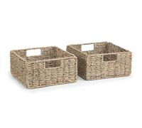 Woodluv Storage Baskets Set of 2, Seagrass Baskets for Shelves, Hand-Woven Storage Boxes, Display Hamper Basket, Storage Organiser for Bedroom Bathroom Home or Office