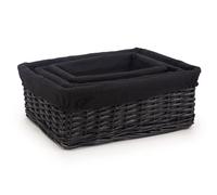 Woodluv Storage Baskets, Storage Basket for shelves Set of 3, Hand-Woven Wicker Baskets to make hampers, Storage Box, Display Hampers, Storage Organiser for Bedroom, Bathroom, Home or Office, Black