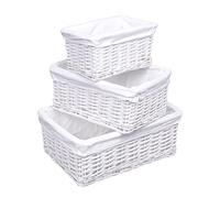 Woodluv Storage Baskets, Storage Basket for shelves Set of 3, Hand-Woven Wicker Baskets to make hampers, Storage Box, Display Hampers, Storage Organiser for Bedroom, Bathroom, Home or Office, White