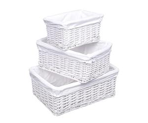 Woodluv Storage Baskets, Storage Basket for shelves Set of 3, Hand-Woven Wicker Baskets to make hampers, Storage Box, Display Hampers, Storage Organiser for Bedroom, Bathroom, Home or Office, White