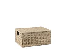 Woodluv Storage Boxes with Lid, Storage Baskets Woven | Baskets for Shelves, Hamper Basket, Khaki, Large