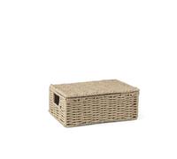 Woodluv Storage Boxes with Lid, Storage Baskets Woven | Baskets for Shelves, Hamper Basket, Khaki, Medium