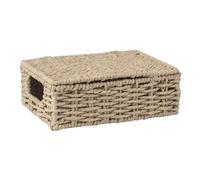 Woodluv Storage Boxes with Lid, Storage Baskets Woven | Baskets for Shelves, Hamper Basket, Khaki, Small