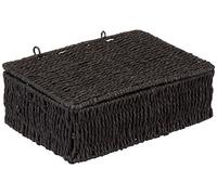 Woodluv Storage Boxes with lid, Storage Baskets Woven storage baskets for shelves, Hamper Basket, Black, Small