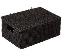 Woodluv Storage Boxes with lid, Storage Baskets Woven storage baskets for shelves, Hamper Basket, Black, Medium, Black