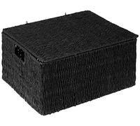 Woodluv Storage Boxes with lid Xlarge, Storage Baskets Woven storage baskets for shelves, Hamper Basket, Black, Black