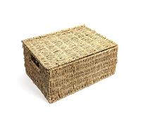 Woodluv Storage Boxes With Lids, Storage Baskets With lids, Woven Natural Seagrass, Storage Baskets for Shelves, Gift Hamper basket, Large