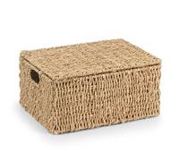 Woodluv Storage Boxes with Lids, Woven Natural Seagrass, Nesting Storage Baskets for Shelves, Gift Hamper Basket | Shelf Hamper Organiser for Bathroom, Bedroom, Kitchen & Home Office, Large