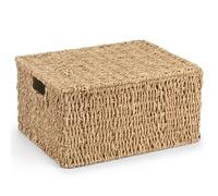 Woodluv Storage Boxes with Lids, Woven Natural Seagrass, Nesting Storage Baskets for Shelves, Gift Hamper Basket | Shelf Hamper Organiser for Bathroom, Bedroom, Kitchen & Home Office, XLarge