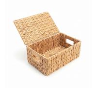 Woodluv Storage Boxes with Lids, Woven Natural Water Hyacinth,Nesting Storage Baskets for Shelves, Gift Hamper Basket | Shelf Hamper Organiser for Bathroom, Bedroom, Kitchen & Home Office, Medium