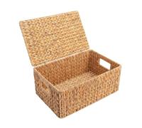 Woodluv Storage Boxes with Lids, Woven Natural Water Hyacinth, Nesting Storage Baskets for Shelves, Gift Hamper Basket | Shelf Hamper Organiser for Bathroom, Bedroom, Kitchen & Home Office, XLarge