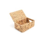 Woodluv Storage Boxes with Lids, Woven Natural water Hyacinth, Nesting Storage Baskets for Shelves, Gift Hamper Basket | Shelf Hamper Organiser for Bathroom, Bedroom, Kitchen & Home Office, Small