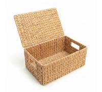 Woodluv Storage Boxes with Lids, Woven Water Hyacinth, Nesting Storage Baskets for Shelves, Gift Hamper Basket | Shelf Hamper Organiser for Bathroom, Bedroom, Kitchen & Home Office, Large