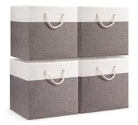 woodluv Storage Cube Boxes Large, Set of 4 Foldable Storage Basket for Cupboards, Shelves, Closet, Set of 4, Grey, 33 x 33 x 33 cm