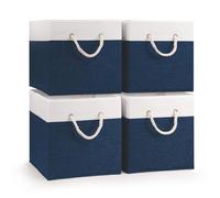 Woodluv Storage Cube Boxes Large, Set of 4 Foldable Storage Basket for Cupboards, Shelves, Closet, Set of 4, Navy Blue, 25 x 25 x 25 cm