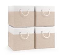 Woodluv Storage Cube Boxes Large, Set of 4 Foldable Storage Basket for Cupboards, Shelves, Closet, Set of 4, Beige, 25 x 25 x 25 cm