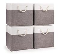 woodluv Storage Cube Boxes Large, Set of 4 Foldable Storage Basket for Cupboards, Shelves, Closet, Set of 4, Grey, 30 x 30 x 30 cm