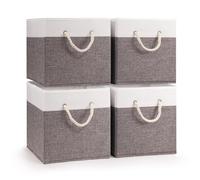 Woodluv Storage Cube Boxes Large, Set of 4 Foldable Storage Basket for Cupboards, Shelves, Closet, Set of 4, Grey, 25 x 25 x 25 cm