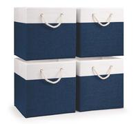 woodluv Storage Cube Boxes Large, Set of 4 Foldable Storage Basket for Cupboards, Shelves, Closet, Set of 4, Navy Blue, 30 x 30 x 30 cm