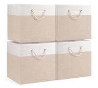 woodluv Storage Cube Boxes Large, Set of 4 Foldable Storage Basket for Cupboards, Shelves, Closet, Set of 4, Beige, 33 x 33 x 33 cm
