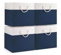 woodluv Storage Cube Boxes Large, Set of 4 Foldable Storage Basket for Cupboards, Shelves, Closet, Set of 4, Navy Blue, 33 x 33 x 33 cm