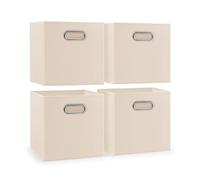 woodluv Storage Cube Boxes Small, Set of 4 Foldable Storage Basket for Cupboards, Shelves, Closet, Set of 4, Beige, 25 x 25 x 25 cm