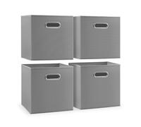 woodluv Storage Cube Boxes Small, Set of 4 Foldable Storage Basket for Cupboards, Shelves, Closet, Set of 4, Grey, 25 x 25 x 25 cm