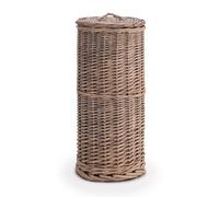Woodluv Traditionally Hand Woven Rustic Free Standing Toilet Roll Paper Holder Stand Storage, Natural, Dia 18 cm x 40 cm height