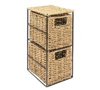 Woodluv Two Drawer Natural Seagrass Storage Cabinet With Metal Frame - Ideal For Bathroom/office/home