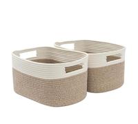 Woodluv Woven Storage Basket Set of 2, Cotton Rope Basket for Shelves Closet Organizer, Rectangular Shelf Baskets for Toys, Books, Shoes, Baskets for Home Bathroom Decor, 33x23x20cm, Beige