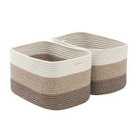 Woodluv Woven Storage Basket Set of 2, Cotton Rope Basket for Shelves Closet Organizer, Shelf Baskets for Toys, Books, Shoes, Decorative Baskets for Home Bathroom Decor, 37.5x25x22.5cm, Beige