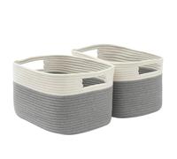 Woodluv Woven Storage Baskets Set of 2, Cotton Rope Basket for Shelves Closet, Shelf Baskets for Books Toys, Towels, for Home Bathroom Decor, 37.5x25x22.5cm, Grey