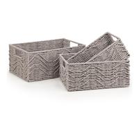 woodluv Woven Wicker Storage Baskets, Paper Rope Storage Boxes, Drawer Closet Shelf Dresser Basket, Storage Baskets for Shelves, Set of 3, Grey
