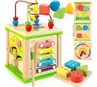 WOODMAM 7-in-1 Wooden Activity Cube Montessori Toys for 1 2 3 Year Old Toddlers Baby Educational Developmental Toys One Year Old Boys Girls First Birthday Gifts Bonus Sorting & Stacking Board