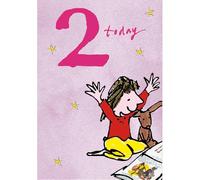 Woodmansterne Girl's 2nd Birthday Card - Happy Birthday Card Age 2 with Quentin Blake Girl and Books Illustrated Design - Birthday Card for Children