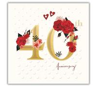 Woodmansterne 40th Anniversary Card - Happy Ruby Anniversary Card 40 Years with Floral Roses Design and Foil Embellished Details - for a Special Couple