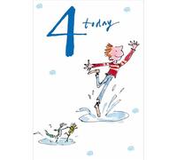 Woodmansterne Boy's 4th Birthday Card - Happy Birthday Card Age 4 with Quentin Blake Boy Splashing in Puddles Illustrated Design - Birthday Card for Children