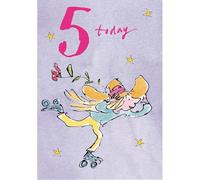 Woodmansterne Girl's 5th Birthday Card - Happy Birthday Card Age 5 with Quentin Blake Roller Skating Girl Illustrated Design - Birthday Card for Children