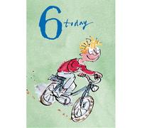 Woodmansterne 6th Birthday Card for Boys - Happy Birthday Card Age 6 with Quentin Blake Boy and Bicycle Illustrated Design - Birthday Card for Him
