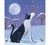 Woodmansterne Artistic Charity Christmas Cards - Dog & Robins in the Snow Under Moonlight - Eco-Friendly & Recyclable - Pack of 5 Cards