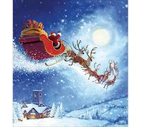Woodmansterne Artistic Charity Christmas Cards - Father Christmas & His Reindeer Flying Towards the Moon - Eco-Friendly & Recyclable - Pack of 5 Cards