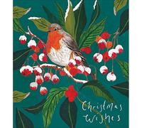 Woodmansterne Artistic Charity Christmas Cards - Robin & Berries Snowy Branch - Eco-Friendly & Recyclable - Pack of 5 Cards