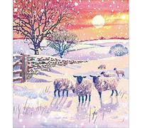 Woodmansterne Artistic Charity Christmas Cards - Sheep in the Snow Winter Sunset Scene - Eco-Friendly & Recyclable - Pack of 5 Cards