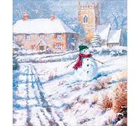 Woodmansterne Artistic Charity Christmas Cards - Winter Village Scene with Snowman, Cottage and Church - Eco-Friendly & Recyclable - Pack of 5 Cards
