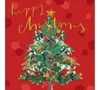 Woodmansterne Artistic Christmas Card Gold Foiled Tree Happy Christmas Xmas Greetings - Paper Chain Gold Foil Design, Festive Colours, Eco-Friendly, Heartfelt Wishes, Memorable Keepsake