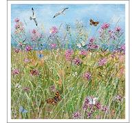Woodmansterne Artistic General Greeting Card - Stunning Coastal Scene with Wildflowers, Butterflies and Seagulls - Suitable for Birthday - by Lucy Grossmith